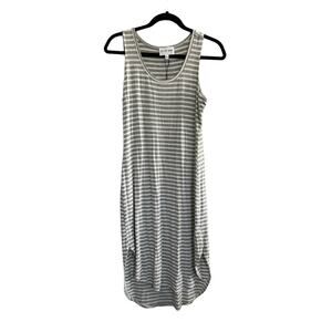 NWT Olive & Oak Small Gray White Scoop Neck Midi Tank Dress Hi Low #2037